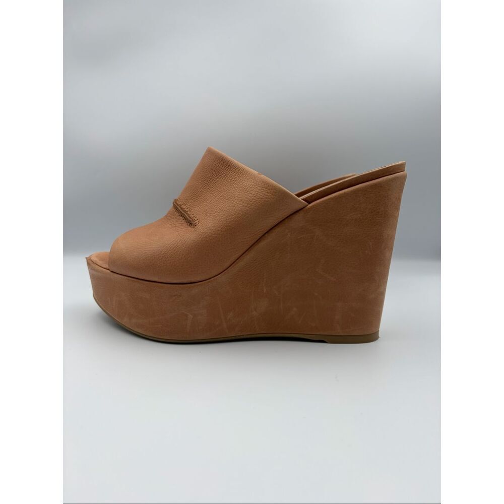 Stuart Weitzman Leather Platform Wedge Slide Sandals Tan Size 8 - Picture 2 of 12